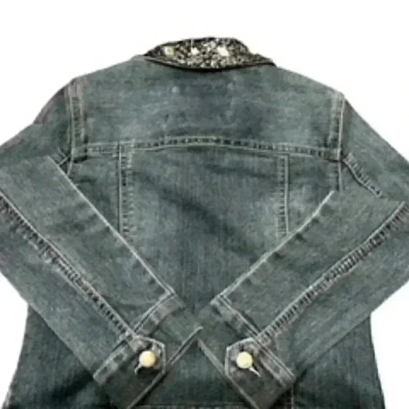 Guess Girls Denim Jean Cropped Embellished Jacket Size 7 - Picture 4 of 12